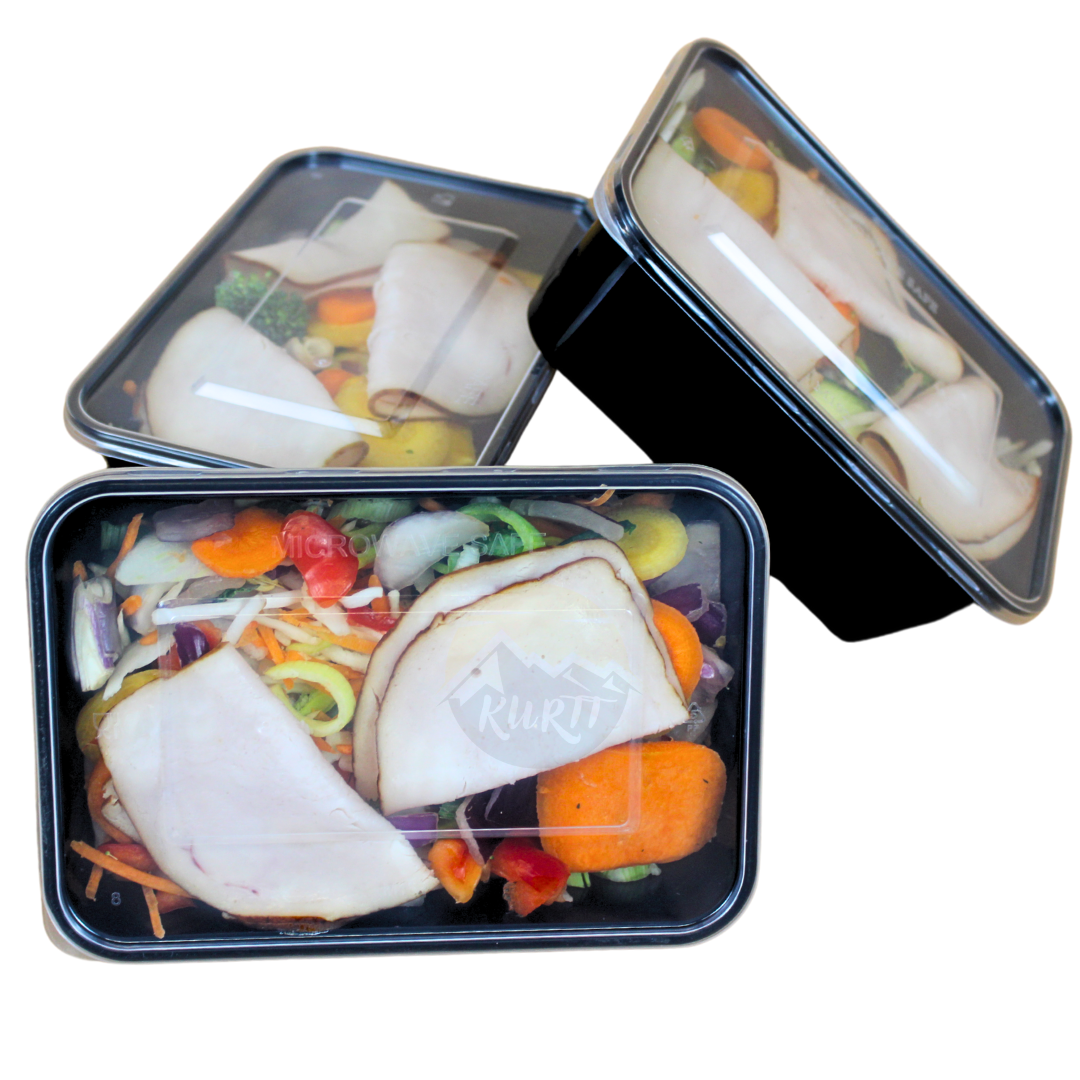 Microwave containers with lid black 650ML - 100 pieces