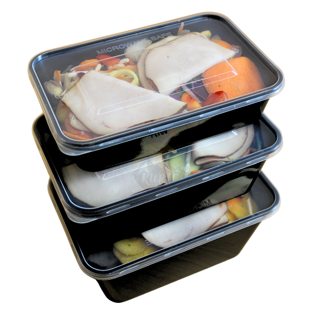 Microwave containers with lid black 650ML - 100 pieces