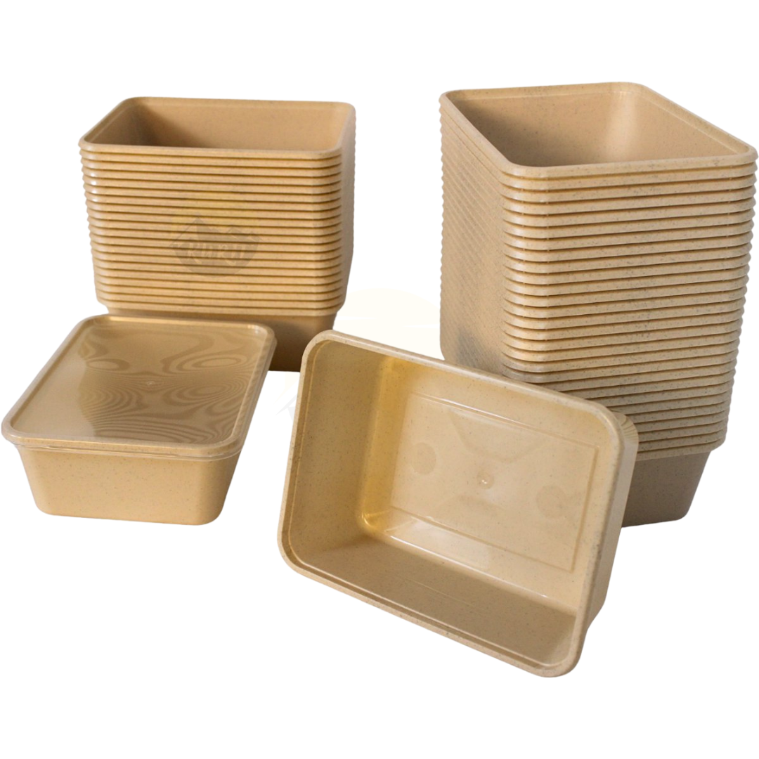 Magnetronbakjes met deksels beige 750ML - 100 stuks