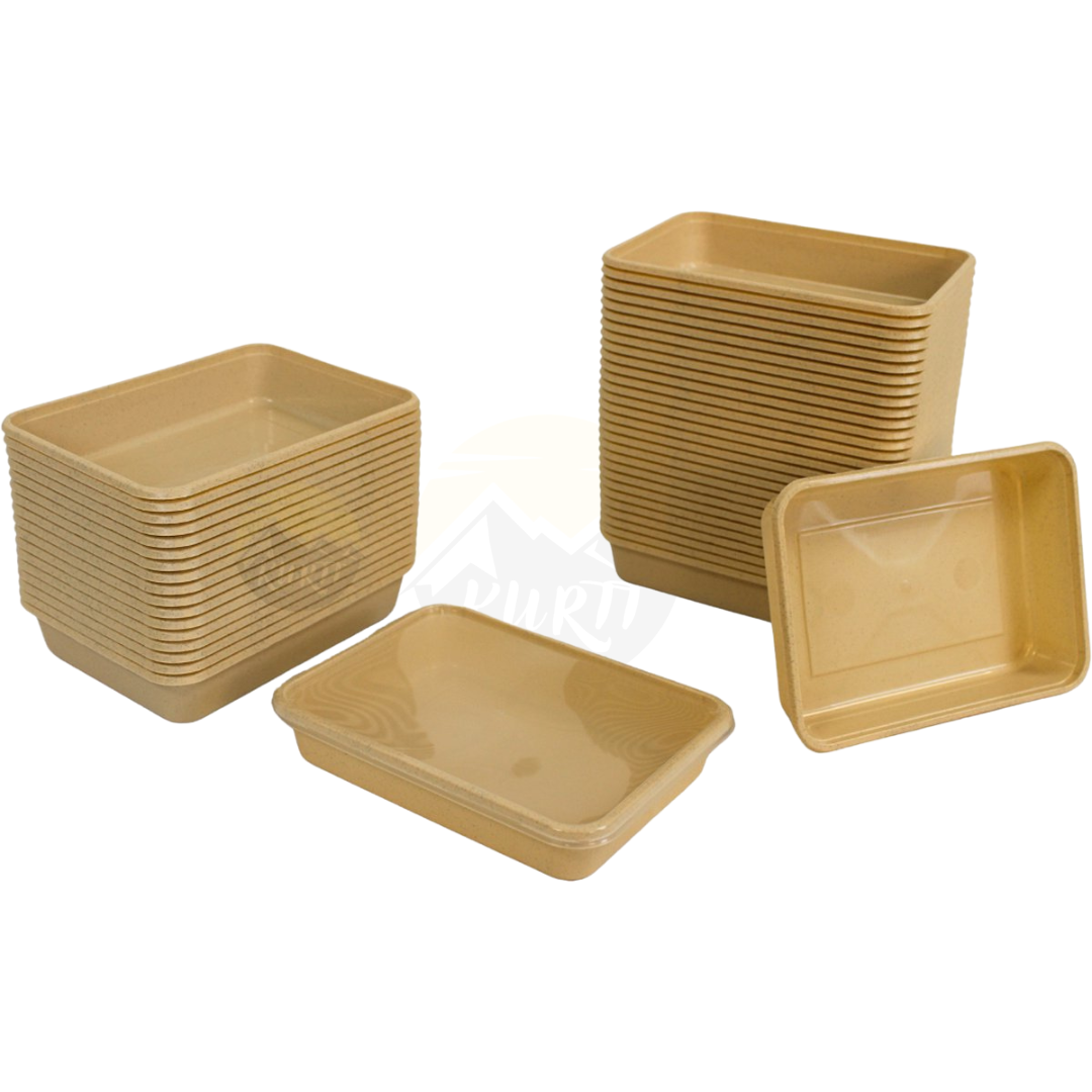 Plateaux à micro-ondes avec couvercles beige 500 ml - 50 pièces