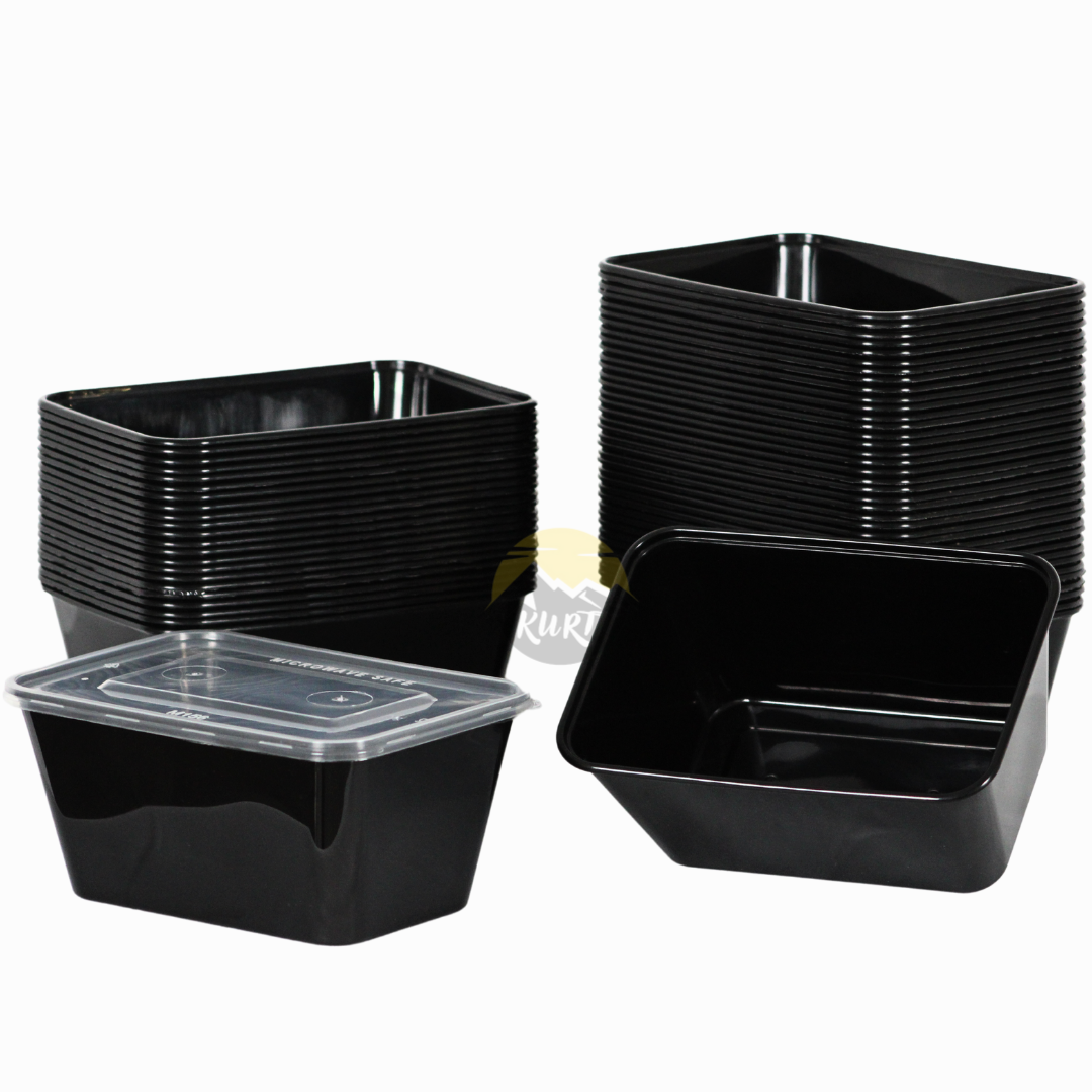 Microwave containers with lid black 1000ML - 100 pieces