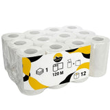 Mini Poetsrollen 1-laags 120m met koker | Centerfeed Dispenser Navulling | 12 Rollen