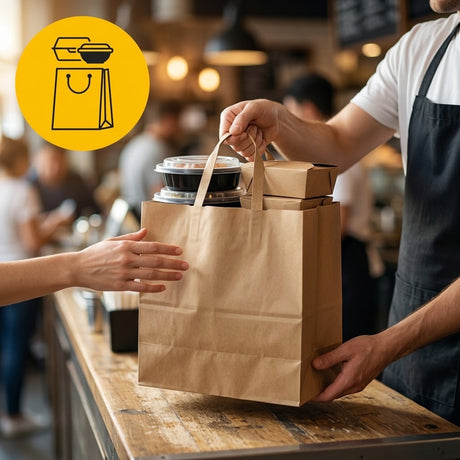 Papieren draagtassen medium 26x17x25cm bruin – tasjes horeca - plat handvat