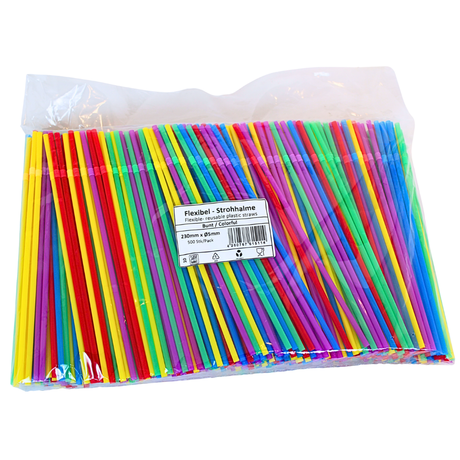 Rietjes herbruikbaar PP plastic multicolour 5x230mm - 500 stuks