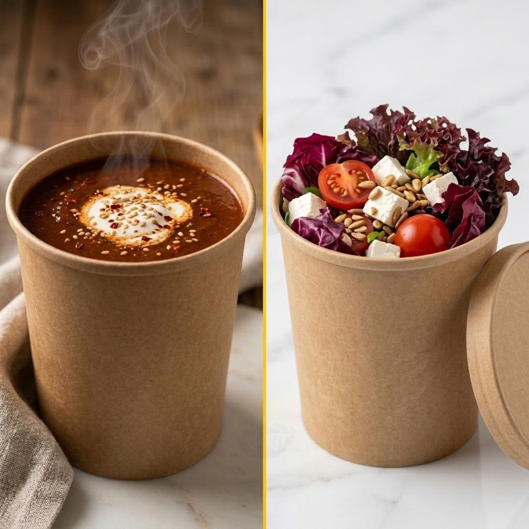 100x Kartonnen Soepbeker met Deksel 500ml – Kraft Papier, Wegwerp Horeca Catering