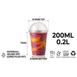 Smoothiebekers 200ml PET – 100 Stuks | Inclusief Koepeldeksel met Rietjesgat | SUP-toeslag Inbegrepen