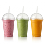 Smoothiebekers 200ml PET – 100 Stuks | Inclusief Koepeldeksel met Rietjesgat | SUP-toeslag Inbegrepen