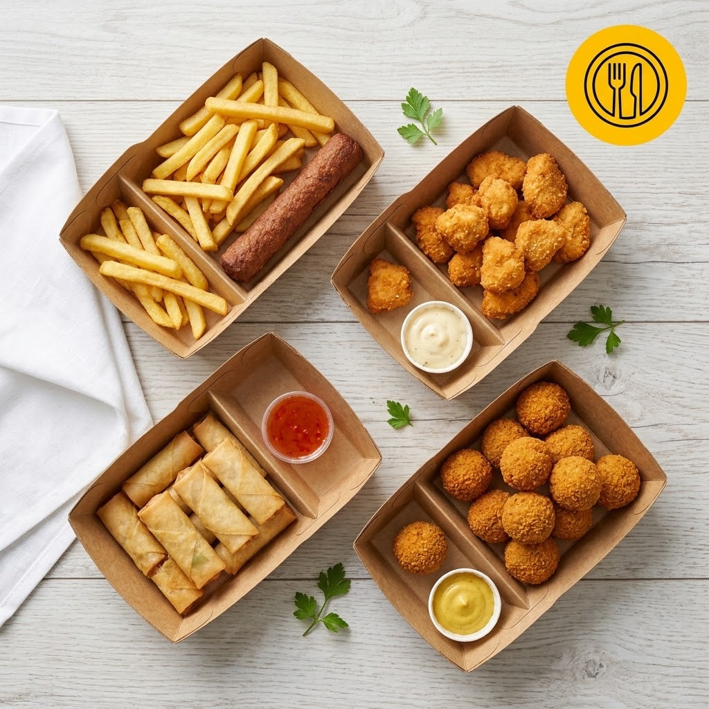 Kraft Snackbakjes A22 Vetvrij met Tussenschot – 176x65x35mm Kraftpapier Frietbakje | 50/100/500 stuks