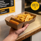 Kraft Snackbakjes A20 Vetvrij met Tussenschot – 210x115x48mm Kraftpapier Frietbakje | 50/100/500 stuks