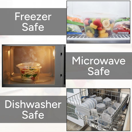 100x pots en plastique avec couvercle - récipients alimentaires 1000cc - récipients pour micro-ondes Convient pour la soupe, les gourmandises, les bonbons ou les menthes