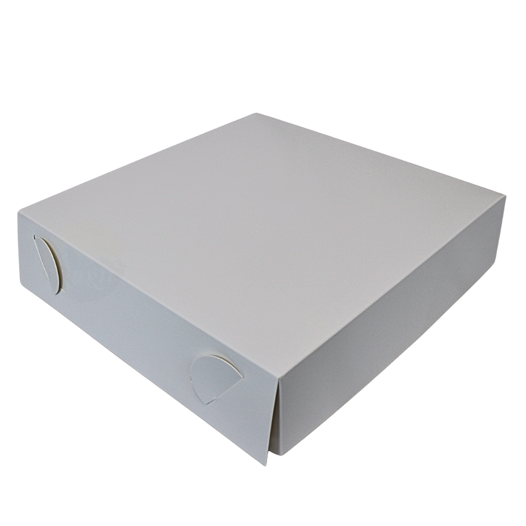 Verzenddoos taart 34x34x8 cm met zwanenhalssluiting FSC® – 50 stuks | Zwanenhalsdoos groot