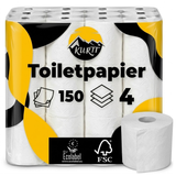 Toiletpapier 4-laags (cellulose) Zacht wc papier met Luxe Uitstraling en hoog Absorptievermogen. 150 vellen per rol